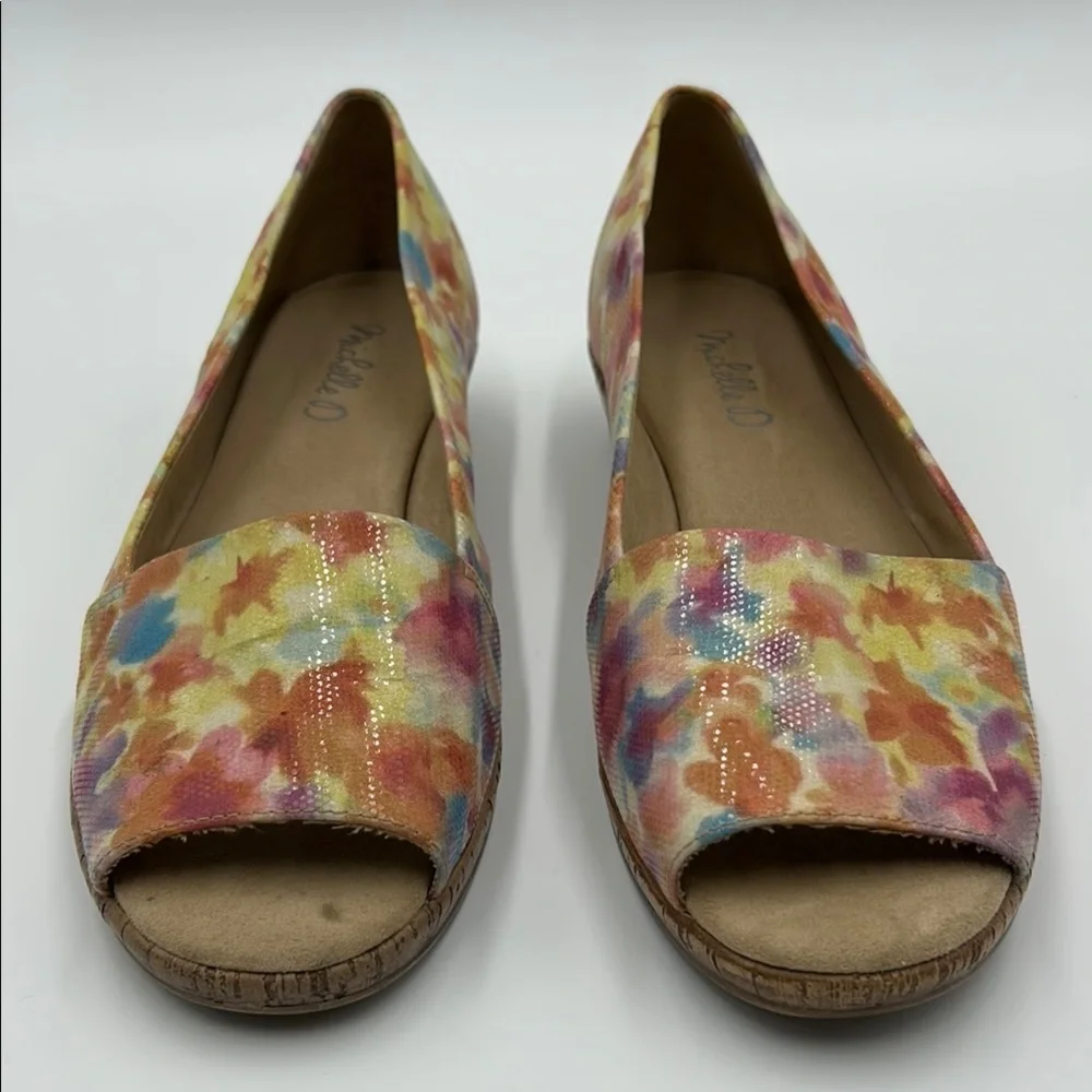 Michelle D Ellena Wedge Women's 10M Floral Slip On Peep Tow Yellow Pink